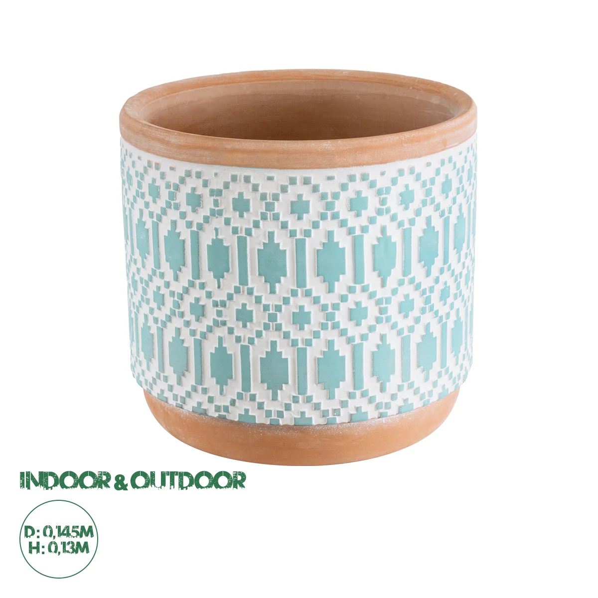 Φωτογραφία προϊόντος: GloboStar® Artificial Garden DELHI 20523 Διακοσμητικό Κεραμικό Κασπώ Γλάστρα - Flower Pot Γαλάζιο με Λευκό και Μπεζ Φ14.5 x Υ13cm