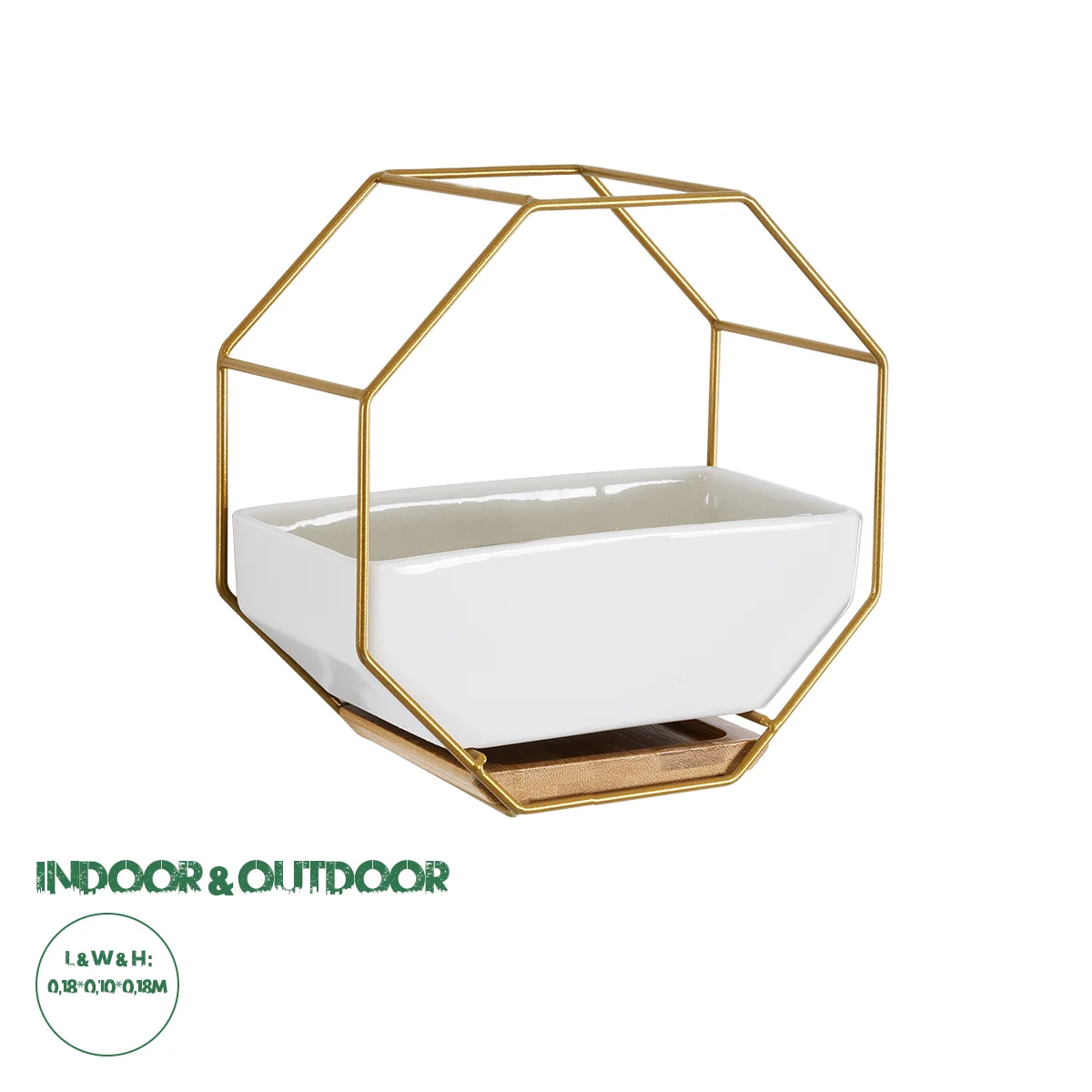 Φωτογραφία προϊόντος: GloboStar® Artificial Garden MANDRITE 20556 Διακοσμητικό Κεραμικό Κασπώ Γλάστρα - Flower Pot Λευκό με Χρυσό Μεταλλικό Πλέγμα και Καφέ Ξύλινη Βάση Μ18 x Π10 x Υ18cm