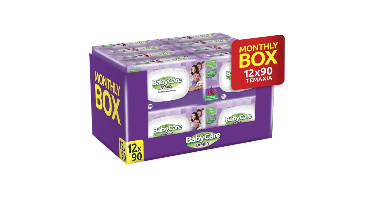 Φωτογραφία προϊόντος: ΜΕΓΑ BabyCare Family Raspberry Μωρομάντηλα χωρίς Οινόπνευμα & Parabens 12x90τμχ