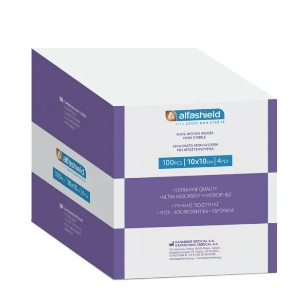Φωτογραφία προϊόντος: ALFASHIELD - ΜΗ ΑΠΟΣΤΕΙΡ ΓΑΖΑ NON WOVEN 10Χ10 4 PLY/100τμχ