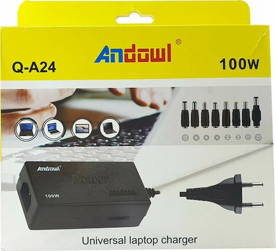 Φωτογραφία προϊόντος: OEM Universal Φορτιστής Laptop 100W Andowl Q-A24 – Μαύρο
