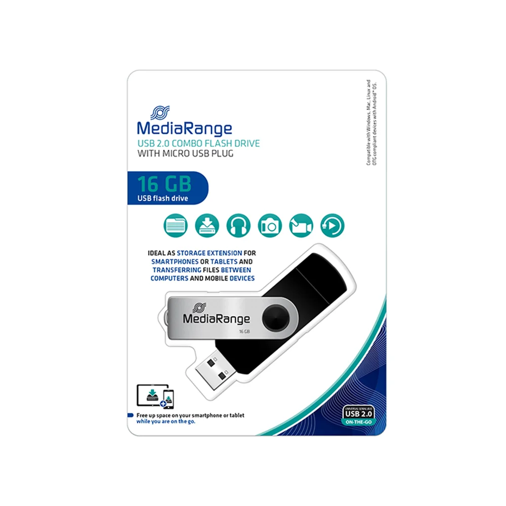 Φωτογραφία προϊόντος: MR SSD & USB FLASH DRIVES & MEMORY CARDS MediaRange USB combo flash drive with micro USB (OTG) plug, 16GB (MR931-2)