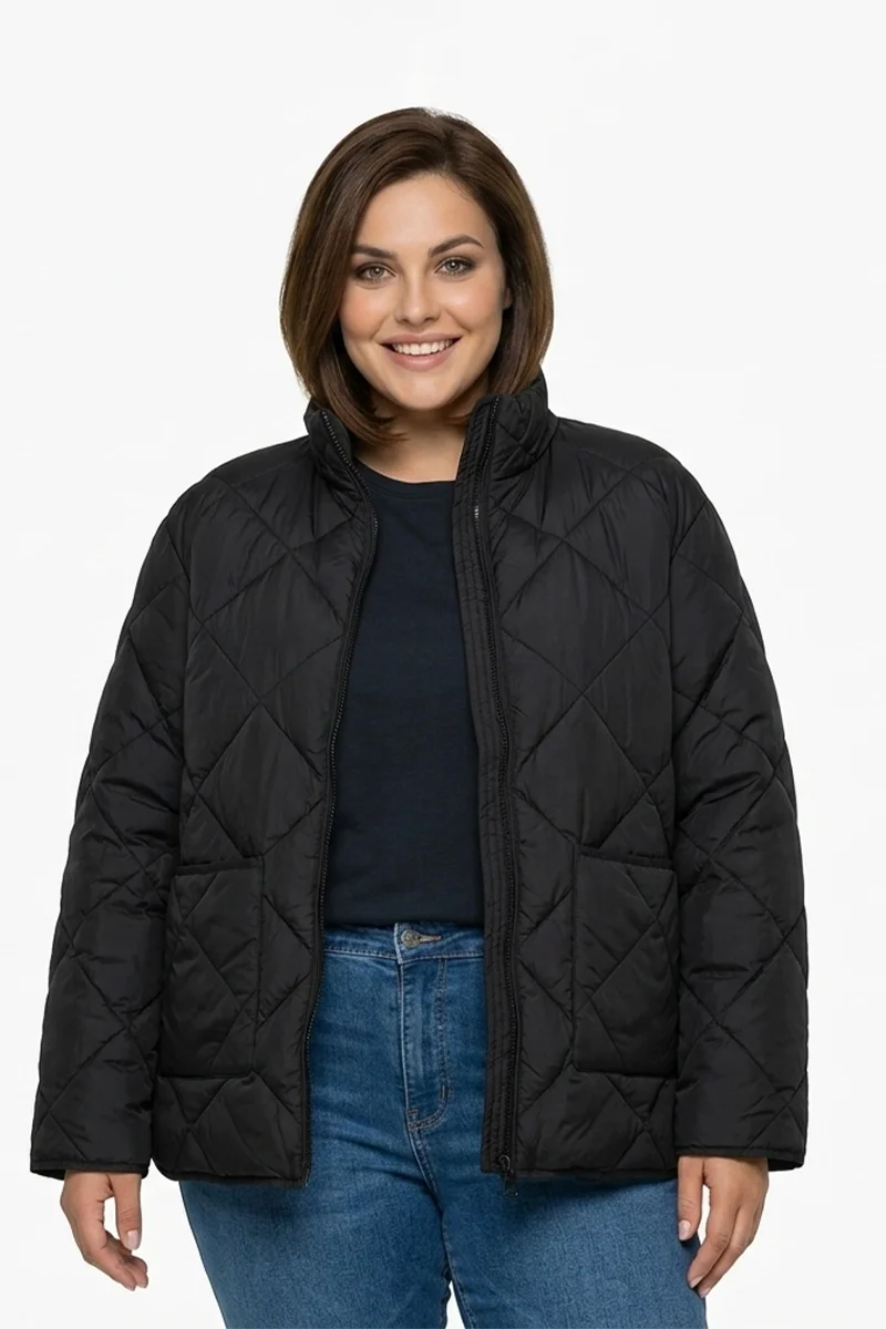 Φωτογραφία προϊόντος: HappySizes Μπουφάν ελαφρύ plus size καπιτονέ σε μαύρο χρώμα