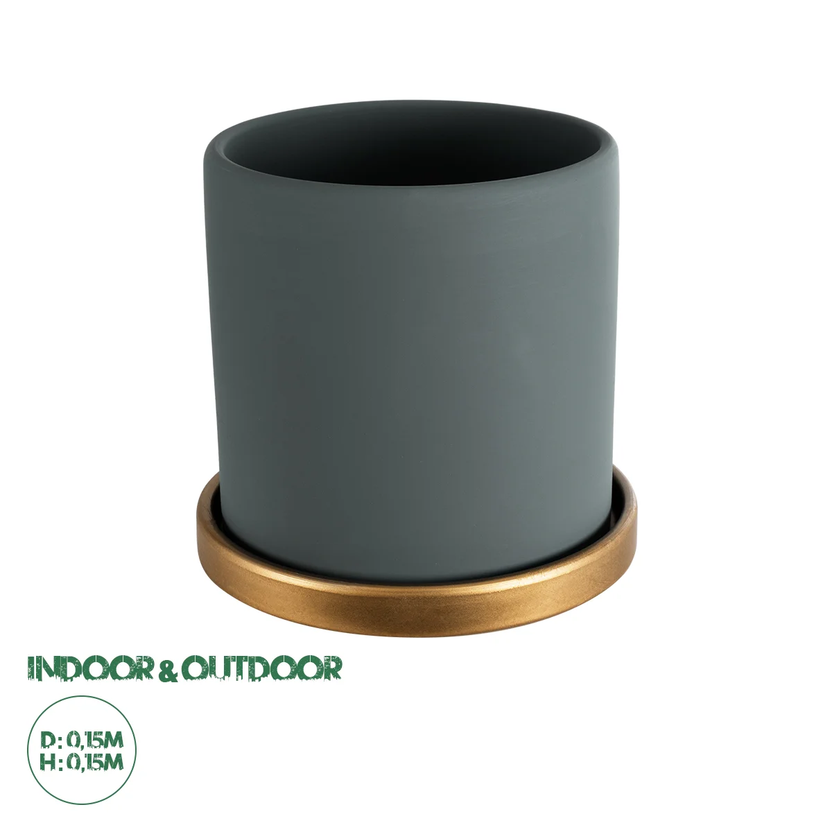 Φωτογραφία προϊόντος: GloboStar® Artificial Garden NAPOLI 20494 Διακοσμητικό Κεραμικό Κασπώ Γλάστρα - Flower Pot Γκρι Πράσινο με Χρυσό Φ15 x Υ15cm