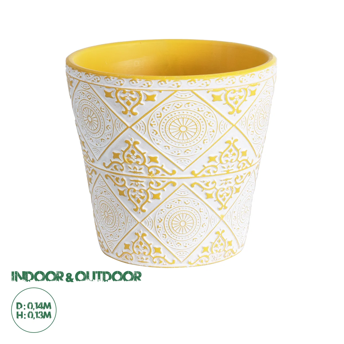 Φωτογραφία προϊόντος: GloboStar® Artificial Garden RABAT 20518 Διακοσμητικό Κεραμικό Κασπώ Γλάστρα - Flower Pot Λευκό με Κίτρινο Φ14 x Υ13cm