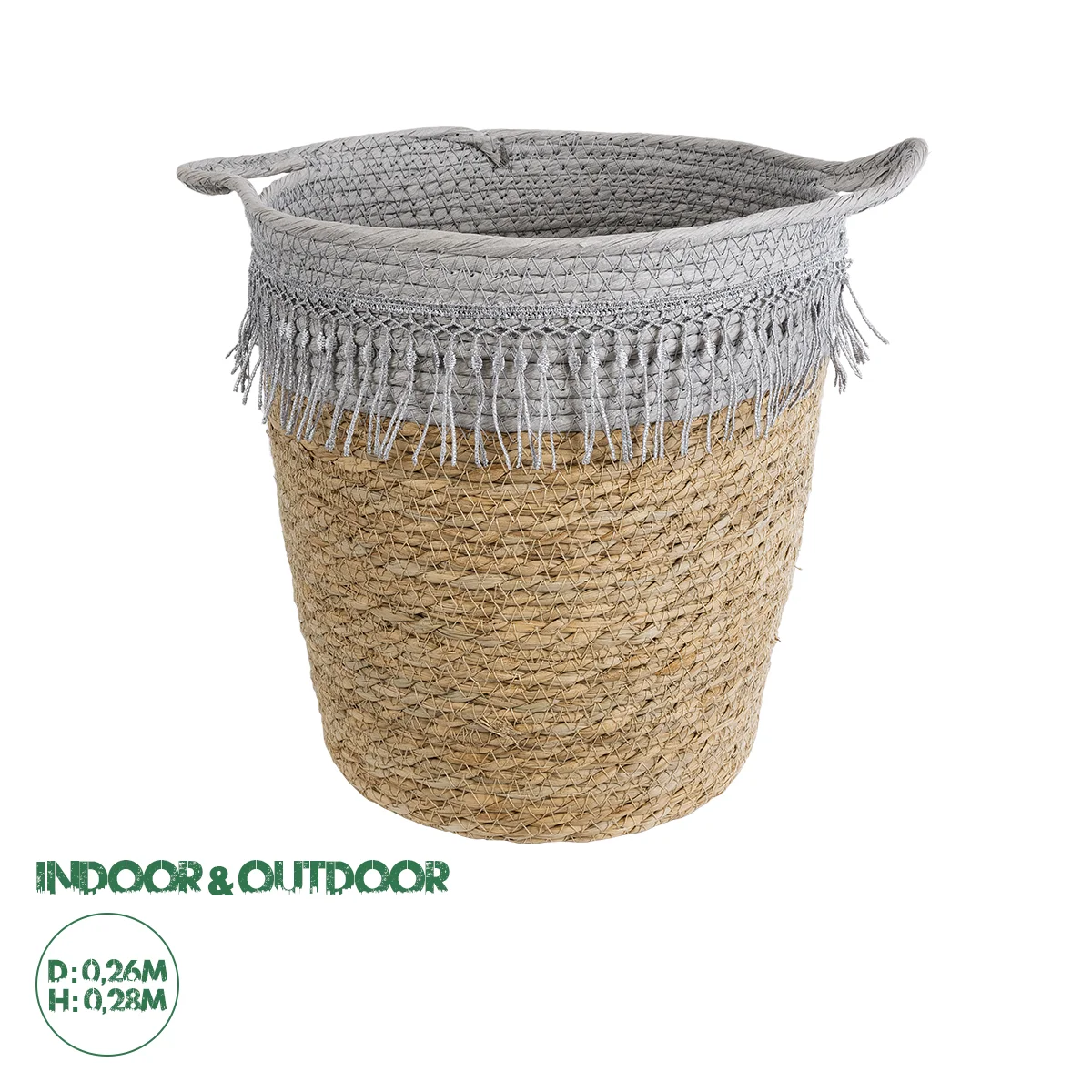 Φωτογραφία προϊόντος: GloboStar® Artificial Garden SYROS 20571 Διακοσμητικό Πλεκτό Κασπώ Γλάστρα - Flower Pot Μπεζ με Γκρι Φ26 x Υ28cm