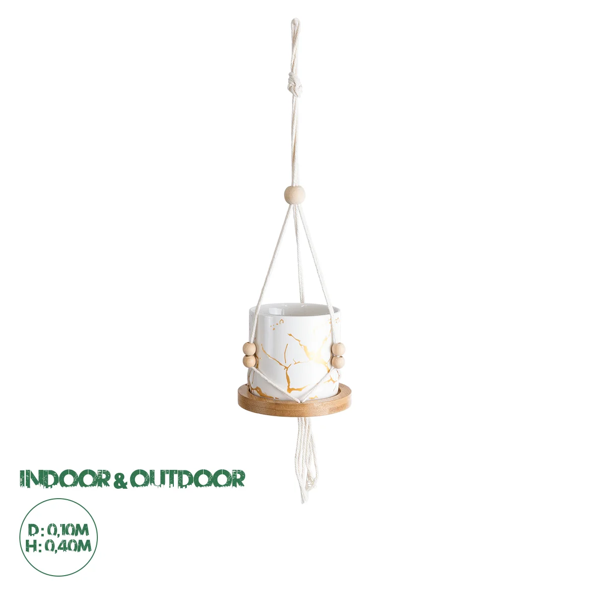 Φωτογραφία προϊόντος: GloboStar® Artificial Garden USBOA 20545 Κρεμαστό Διακοσμητικό Κεραμικό Κασπώ Γλάστρα - Flower Pot Λευκό με Χρυσές Λεπτομέρειες και Μπεζ Ξύλινη Βάση Φ10 x Υ40cm