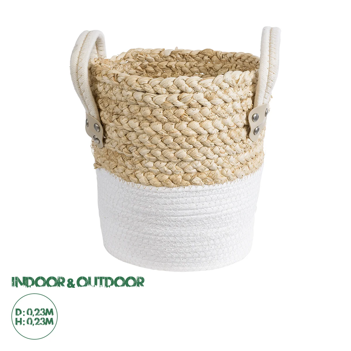 Φωτογραφία προϊόντος: GloboStar® Artificial Garden NEVADA 20575 Διακοσμητικό Πλεκτό Κασπώ Γλάστρα - Flower Pot Μπεζ με Λευκό Φ23 x Υ23cm