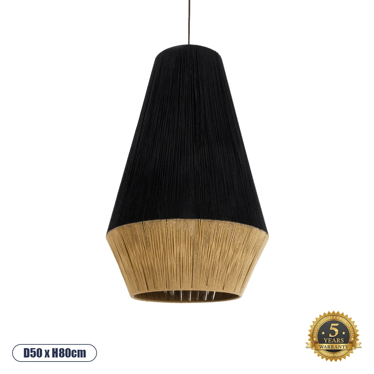 Φωτογραφία προϊόντος: GLOBOSTAR® SALERNO 02080 Boho Κρεμαστό Φωτιστικό Οροφής με Ντουί 1 x E27 AC 220-240V IP20 - Μαύρο & Μπεζ - Μ50 x Π50 x Υ80cm