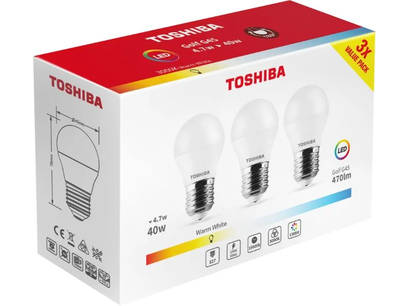 Φωτογραφία προϊόντος: TOSHIBA LED 3PACK G45 E27 4.7W 3000K