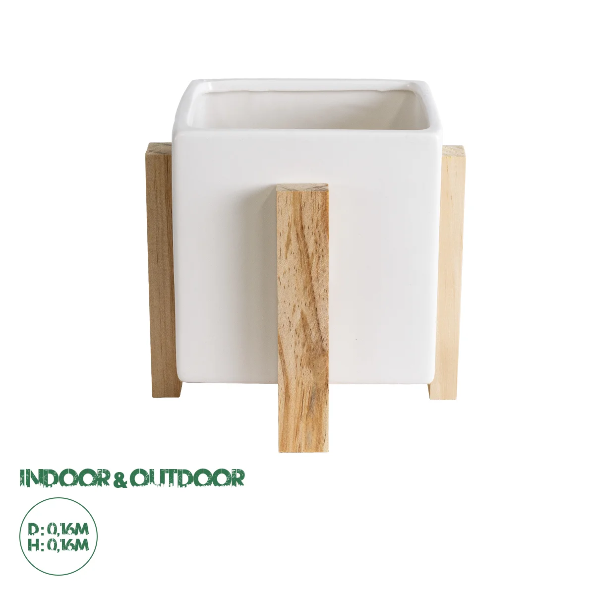 Φωτογραφία προϊόντος: GloboStar® Artificial Garden VALETA 20541 Διακοσμητικό Κεραμικό Κασπώ Γλάστρα - Flower Pot Λευκό με Μπεζ Ξύλο Φ16 x Υ16cm