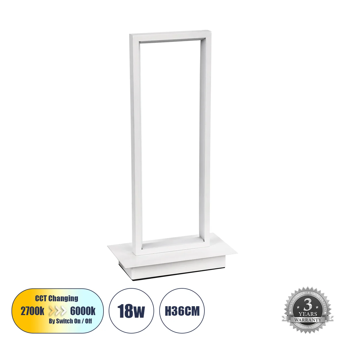 Φωτογραφία προϊόντος: GLOBOSTAR® CORNELIE 60461 Μοντέρνο Επιτραπέζιο Φωτιστικό LED CCT 18W 1980lm 200° AC 220-240V IP20 Ρυθμιζόμενο Λευκό CCT με On/Off 2700K/4500K/6000K - Lumileds SMD Chip - Λευκό - Μ1