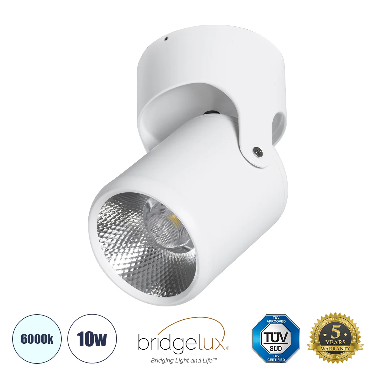 Φωτογραφία προϊόντος: GloboStar® DETRONIC 60500 Επιφανειακό Κινούμενο Spot Downlight LED 10W 1350lm 24° AC 220-240V IP20 Φ9cm x Υ16cm - Στρόγγυλο - Λευκό - Ψυχρό Λευκό 6000K - Bridgelux COB - TÜV Certif