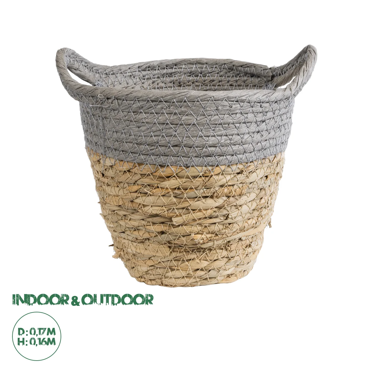 Φωτογραφία προϊόντος: GloboStar® Artificial Garden SYROS 20570 Διακοσμητικό Πλεκτό Κασπώ Γλάστρα - Flower Pot Μπεζ με Γκρι Φ17 x Υ16cm