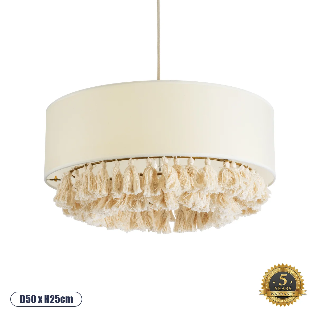 Φωτογραφία προϊόντος: GLOBOSTAR® GINGER 02100 Boho Κρεμαστό Φωτιστικό Οροφής με Ντουί 1 x E27 AC 220-240V IP20 - Μπεζ & Λευκό - Μ50 x Π50 x Υ25cm