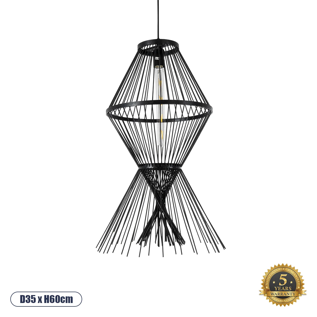 Φωτογραφία προϊόντος: GLOBOSTAR® YOSHI 01929 Boho Κρεμαστό Φωτιστικό Οροφής με Ντουί 1 x E27 AC 220-240V IP20 - Μαύρο - Μ35 x Π35 x Υ60cm
