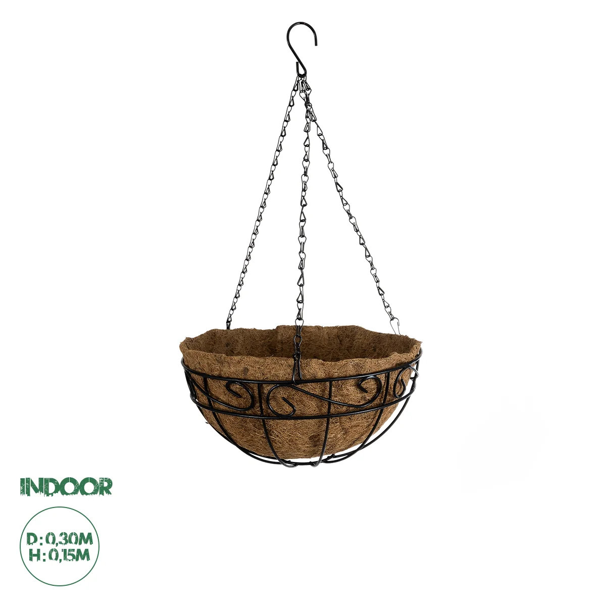 Φωτογραφία προϊόντος: GloboStar® Artificial Garden KARYSTOS 20563 Κρεμαστό Διακοσμητικό Κασπώ Γλάστρα - Flower Pot από Φλοιό Καρύδας Καφέ με Μαύρη Μεταλλική Βάση Φ30 x Υ15cm