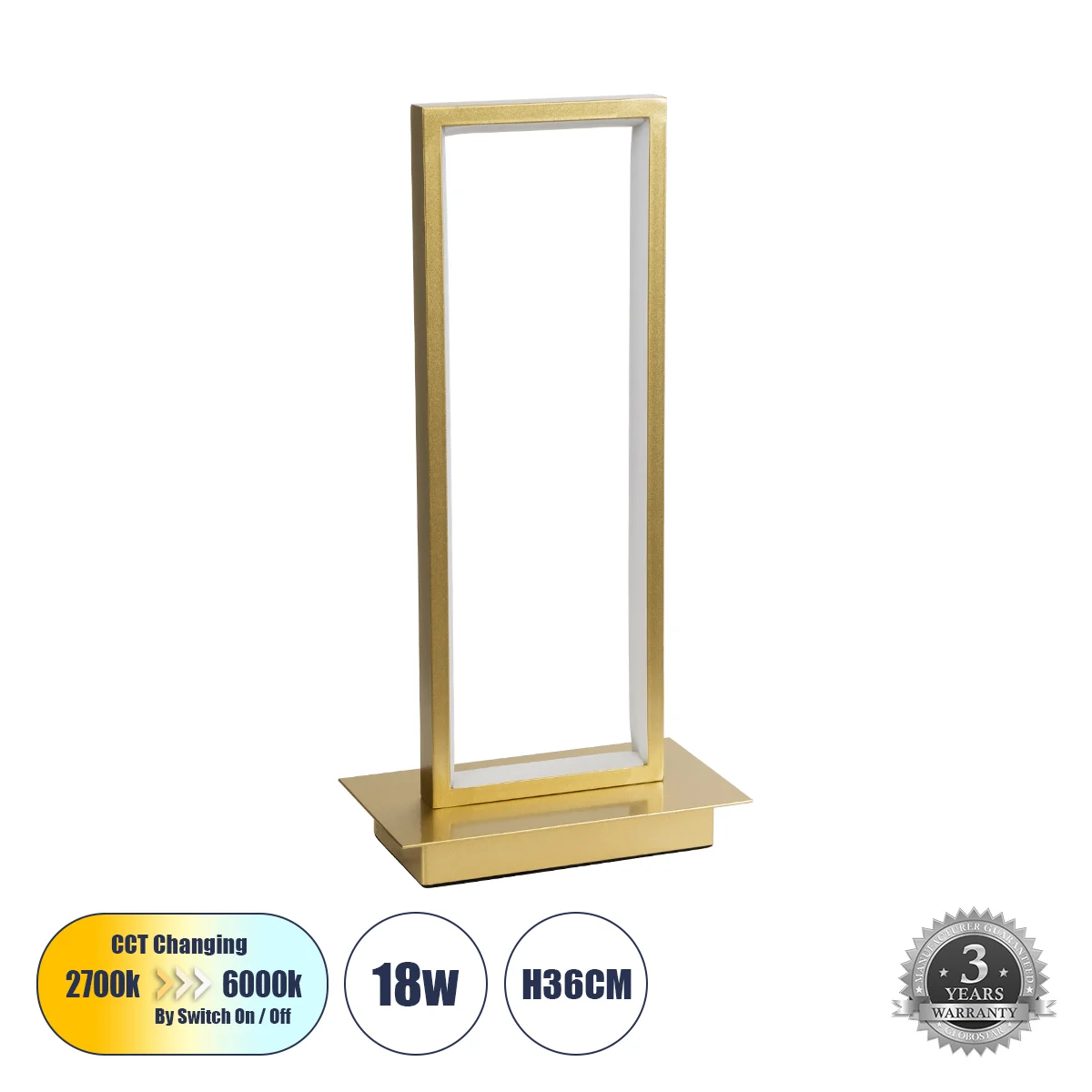 Φωτογραφία προϊόντος: GLOBOSTAR® CORNELIE 60462 Μοντέρνο Επιτραπέζιο Φωτιστικό LED CCT 18W 1980lm 200° AC 220-240V IP20 Ρυθμιζόμενο Λευκό CCT με On/Off 2700K/4500K/6000K - Lumileds SMD Chip - Χρυσό - Μ1