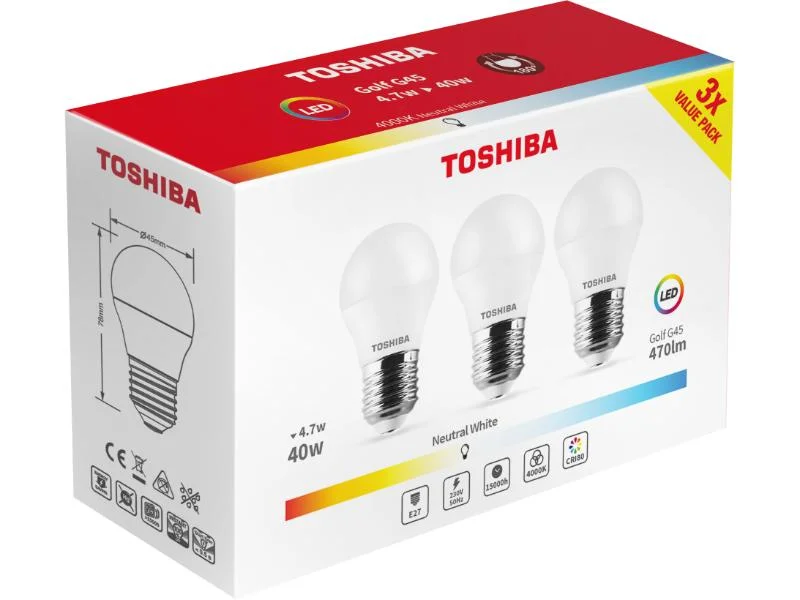 Φωτογραφία προϊόντος: TOSHIBA LED 3PACK G45 E27 4.7W 4000K