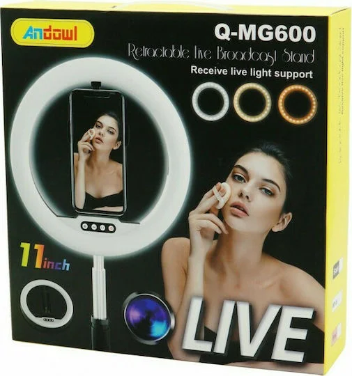 Φωτογραφία προϊόντος: Andowl Ring Light 28cm 2700-6500K με Επιτραπέζια Βάση Στήριξης και Βάση για Κινητό