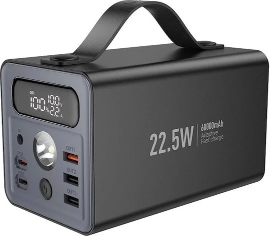 Φωτογραφία προϊόντος: Hoco J138 Power Bank 60000mAh 22.5W με 3 Θύρες USB-A και 2 Θύρες USB-C Power Delivery / Quick Charge 3.0 Μαύρο