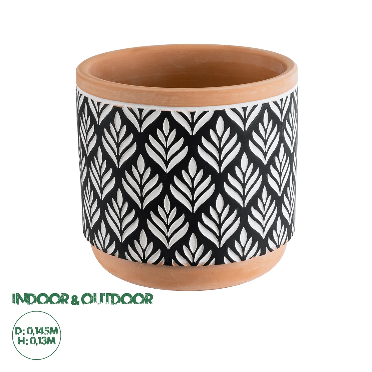 Φωτογραφία προϊόντος: GloboStar® Artificial Garden AGRA 20522 Διακοσμητικό Κεραμικό Κασπώ Γλάστρα - Flower Pot Μαύρο με Λευκό και Μπεζ Φ14.5 x Υ13cm