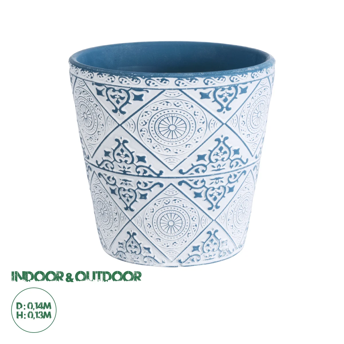 Φωτογραφία προϊόντος: GloboStar® Artificial Garden CASABLANCA 20517 Διακοσμητικό Κεραμικό Κασπώ Γλάστρα - Flower Pot Λευκό με Μπλε Φ14 x Υ13cm