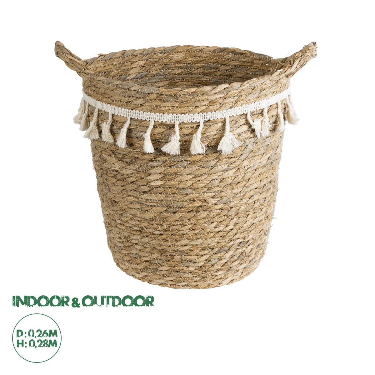 Φωτογραφία προϊόντος: GloboStar® Artificial Garden SANTORINI 20573 Διακοσμητικό Πλεκτό Κασπώ Γλάστρα - Flower Pot Μπεζ με Λευκό Φ26 x Υ28cm