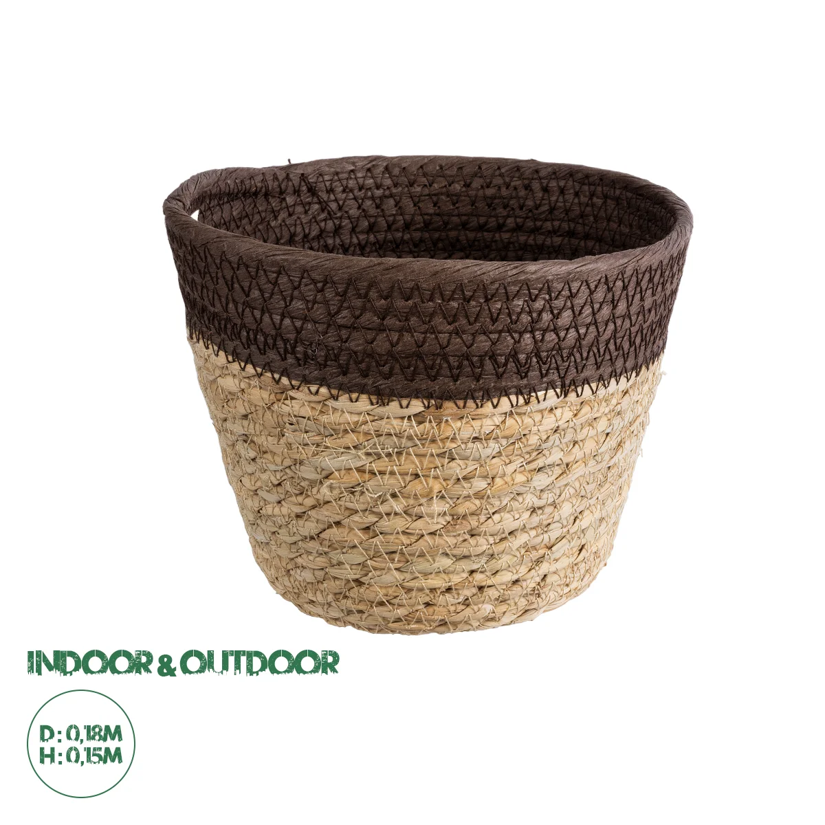 Φωτογραφία προϊόντος: GloboStar® Artificial Garden LEFKADA 20574 Διακοσμητικό Πλεκτό Κασπώ Γλάστρα - Flower Pot Μπεζ με Καφέ Φ18 x Υ15cm