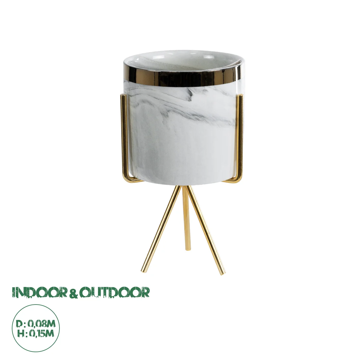 Φωτογραφία προϊόντος: GloboStar® Artificial Garden ALASKA 20565 Διακοσμητικό Κεραμικό Κασπώ Γλάστρα - Flower Pot Λευκό με Χρυσή Μεταλλική Βάση και Μαύρες Λεπτομέρειες Φ8 x Υ15cm