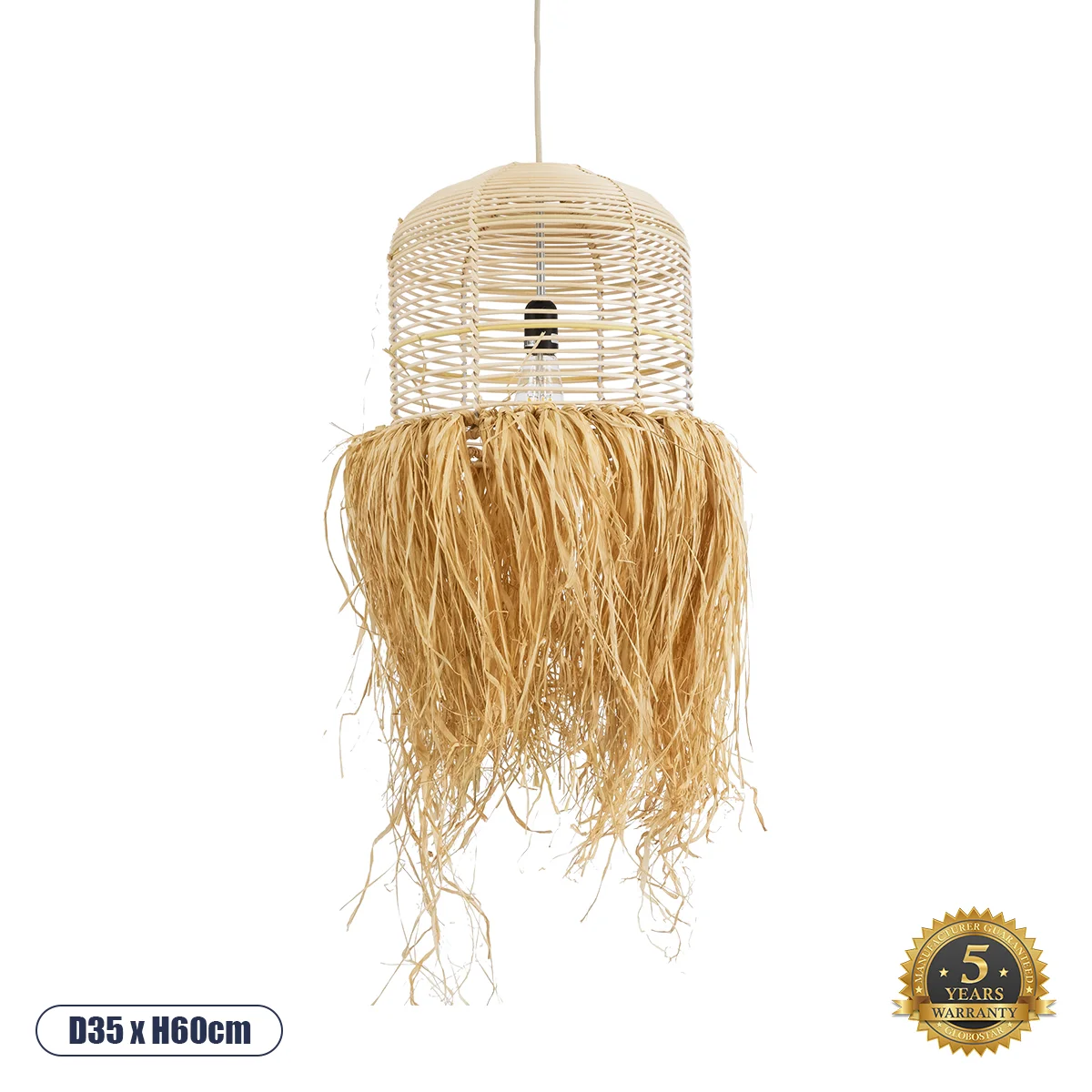 Φωτογραφία προϊόντος: GLOBOSTAR® BASSETERRE 02162 Boho Κρεμαστό Φωτιστικό Οροφής με Ντουί 1 x E27 AC 220-240V IP20 - Μπεζ - Μ35 x Π35 x Υ60cm