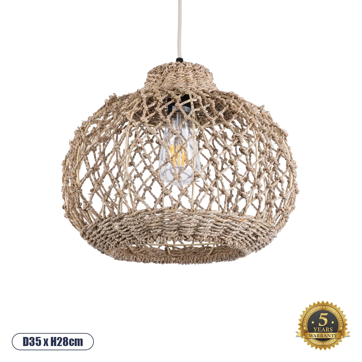 Φωτογραφία προϊόντος: GLOBOSTAR® ECUADOR 02115 Boho Κρεμαστό Φωτιστικό Οροφής με Ντουί 1 x E27 AC 220-240V IP20 - Μπεζ - Μ35 x Π35 x Υ28cm