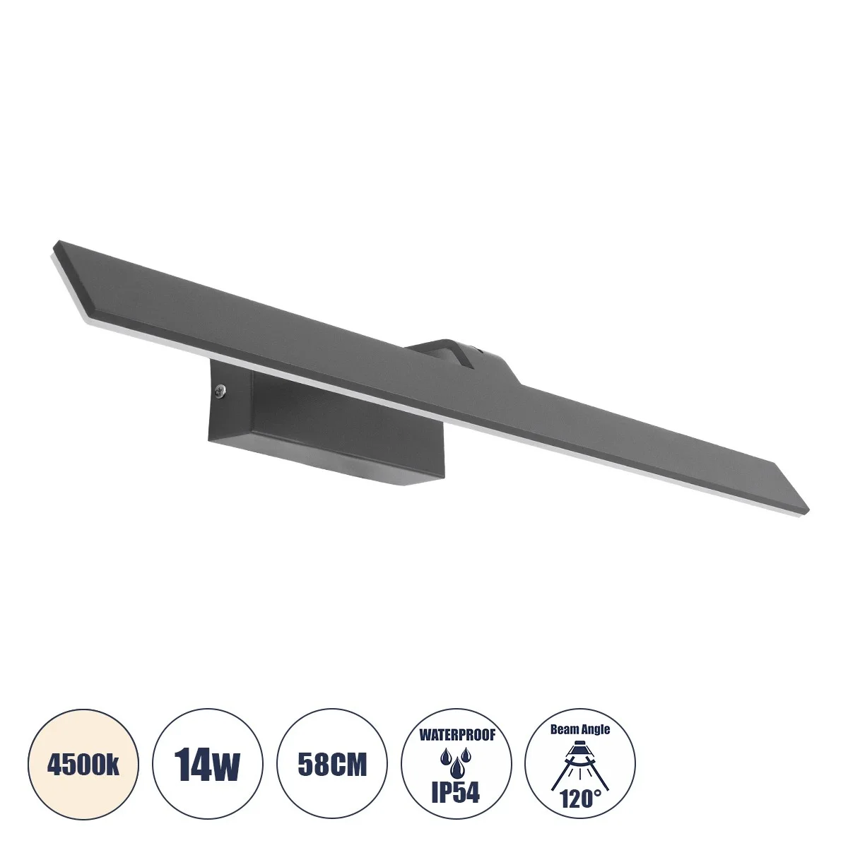 Φωτογραφία προϊόντος: GLOBOSTAR® MIRROR 60516 Μοντέρνο Φωτιστικό Τοίχου - Απλίκα Καθρέπτη Μπάνιου LED 14W 1680lm 120° AC 220-240V IP54 Φυσικό Λευκό 4500K - Lumileds SMD Chip & TÜV SÜD Driver - Γκρι Ανθρ