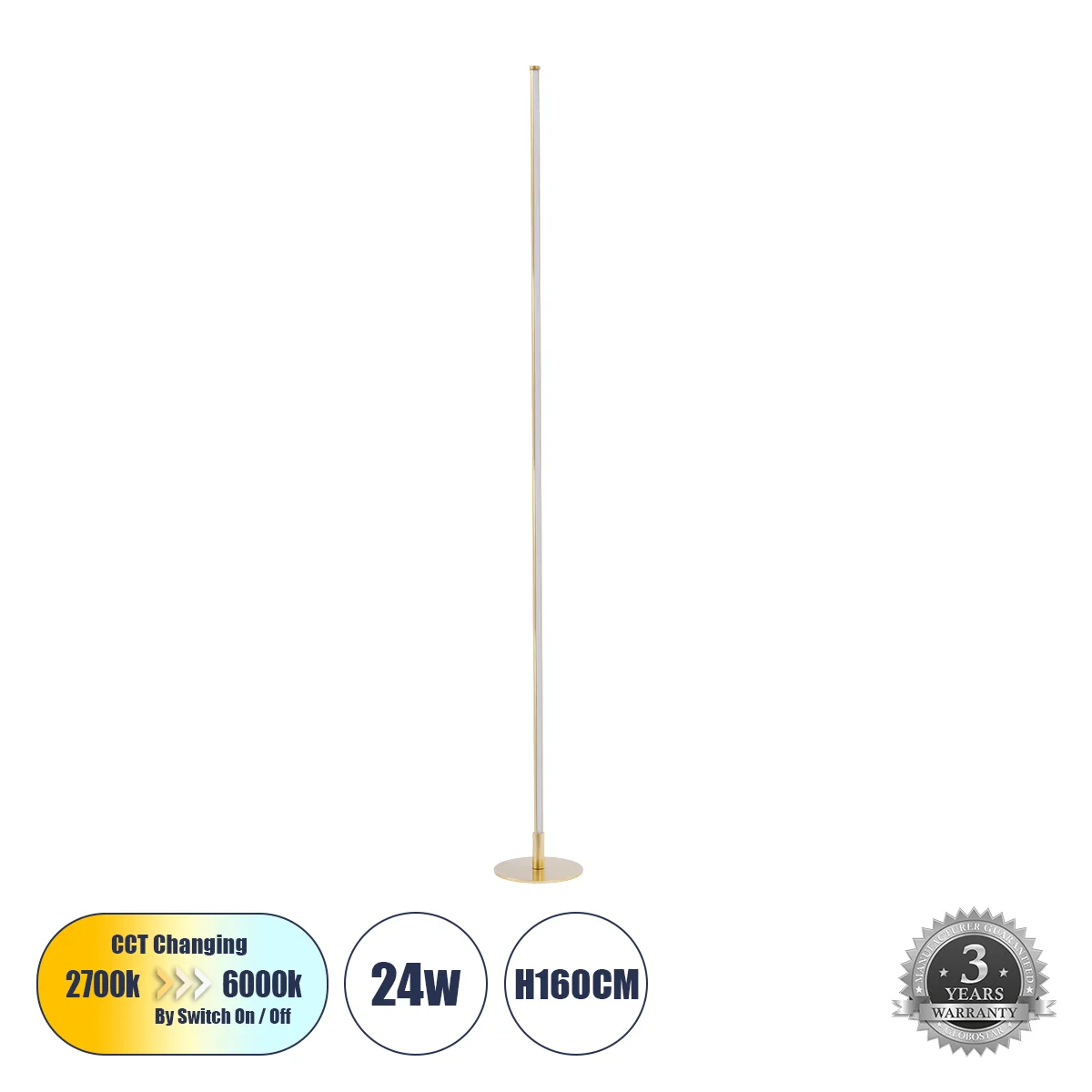 Φωτογραφία προϊόντος: GLOBOSTAR® DALUMA 60472 Μοντέρνο Επιδαπέδιο Φωτιστικό LED 24W 2640lm 200° AC 220-240V IP20 Ρυθμιζόμενο Λευκό CCT με On/Off 2700K/4500K/6000K - Lumileds SMD Chip - Σατινέ Χρυσό Βούρ