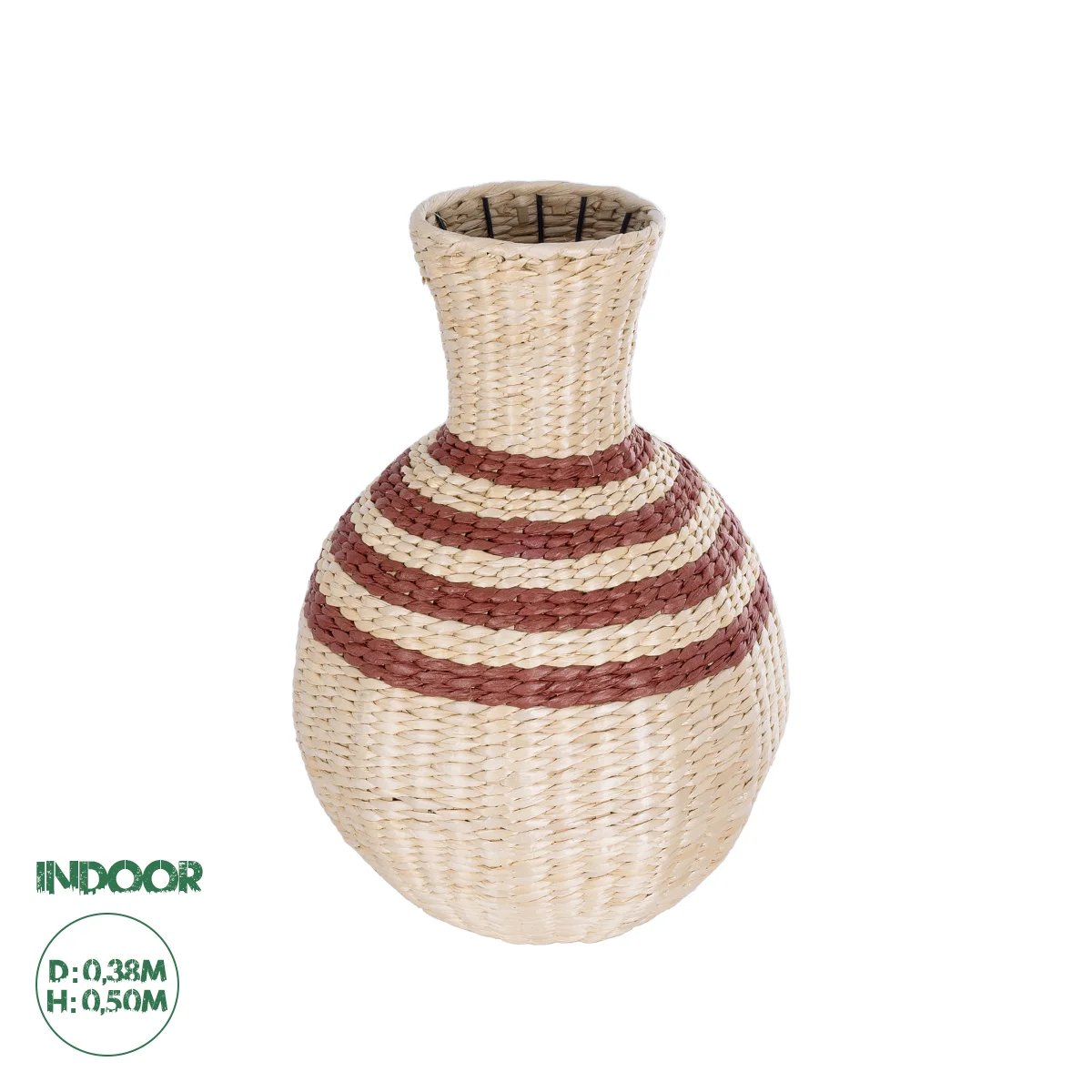 Φωτογραφία προϊόντος: GloboStar® Artificial Garden PALERMO 21231 Διακοσμητικό Πλεκτό Καλάθι - Κασπώ Γλάστρα - Flower Pot Μπεζ με Μπορντό Φ38cm x Υ50cm