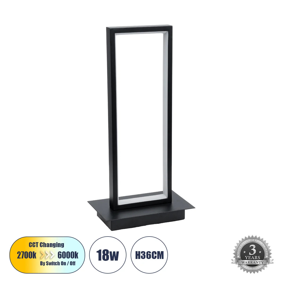Φωτογραφία προϊόντος: GLOBOSTAR® CORNELIE 60460 Μοντέρνο Επιτραπέζιο Φωτιστικό LED CCT 18W 1980lm 200° AC 220-240V IP20 Ρυθμιζόμενο Λευκό CCT με On/Off 2700K/4500K/6000K - Lumileds SMD Chip - Mαύρο - Μ1