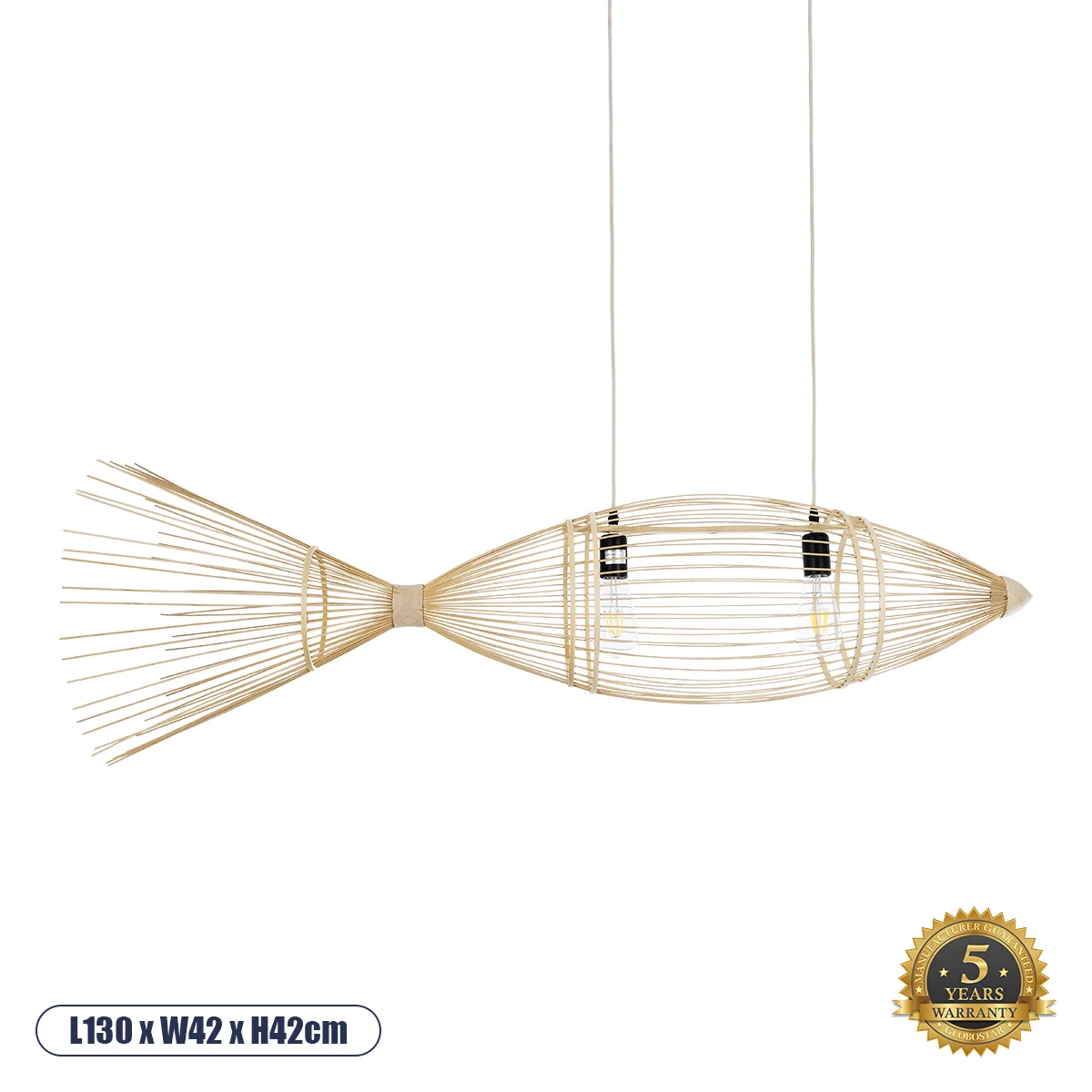 Φωτογραφία προϊόντος: GLOBOSTAR® FISH 01927 Boho Κρεμαστό Φωτιστικό Οροφής με Ντουί 2 x E27 AC 220-240V IP20 - Μπεζ - Μ130 x Π42 x Υ42cm