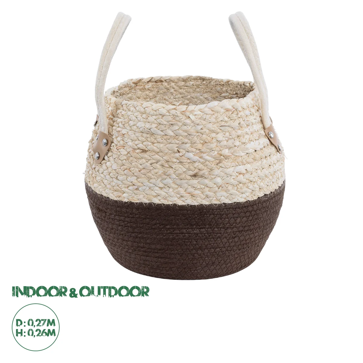 Φωτογραφία προϊόντος: GloboStar® Artificial Garden CAROLINA 20579 Διακοσμητικό Πλεκτό Κασπώ Γλάστρα - Flower Pot Μπεζ με Καφέ και Λευκό Φ27 x Υ26cm