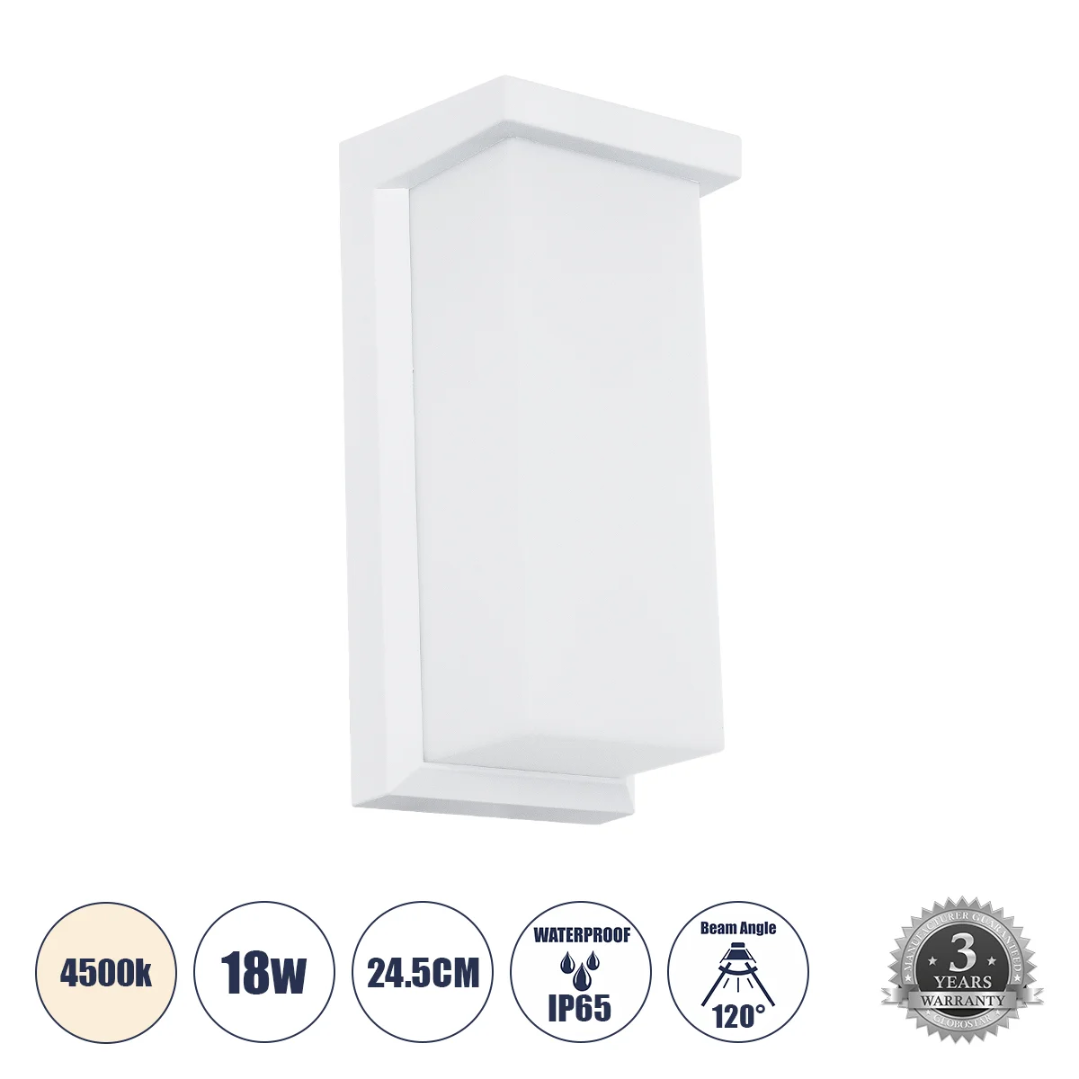 Φωτογραφία προϊόντος: GLOBOSTAR® LOFT 60760 Μοντέρνο Φωτιστικό Τοίχου - Απλίκα LED 18W 1890lm 120° AC 220-240V Αδιάβροχο IP65 Φυσικό Λευκό 4500K - Bridgelux SMD Chip - Λευκό Ματ - Μ24.5 x Π11 x Υ9.5cm -
