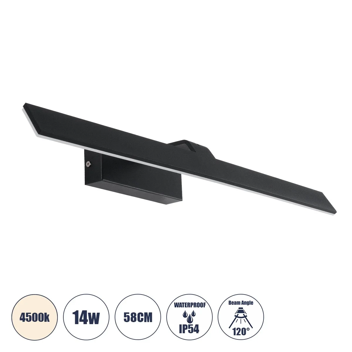 Φωτογραφία προϊόντος: GLOBOSTAR® MIRROR 60517 Μοντέρνο Φωτιστικό Τοίχου - Απλίκα Καθρέπτη Μπάνιου LED 14W 1680lm 120° AC 220-240V IP54 Φυσικό Λευκό 4500K - Lumileds SMD Chip & TÜV SÜD Driver - Μαύρο Ματ