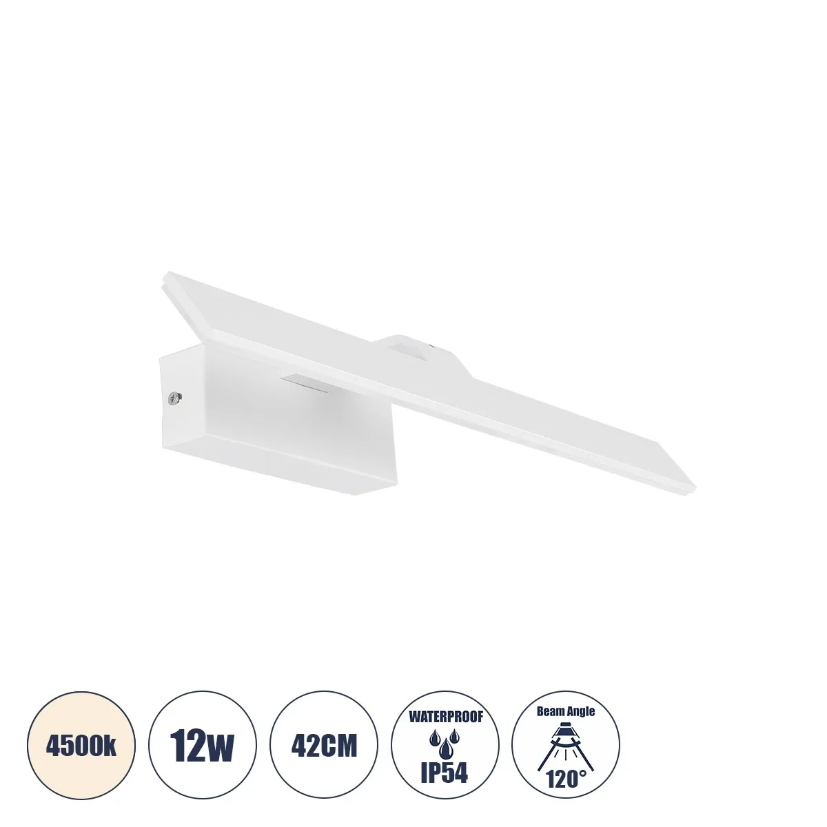 Φωτογραφία προϊόντος: GLOBOSTAR® MIRROR 60512 Μοντέρνο Φωτιστικό Τοίχου - Απλίκα Καθρέπτη Μπάνιου LED 12W 1440lm 120° AC 220-240V IP54 Φυσικό Λευκό 4500K - Lumileds SMD Chip & TÜV SÜD Driver - Λευκό Ματ