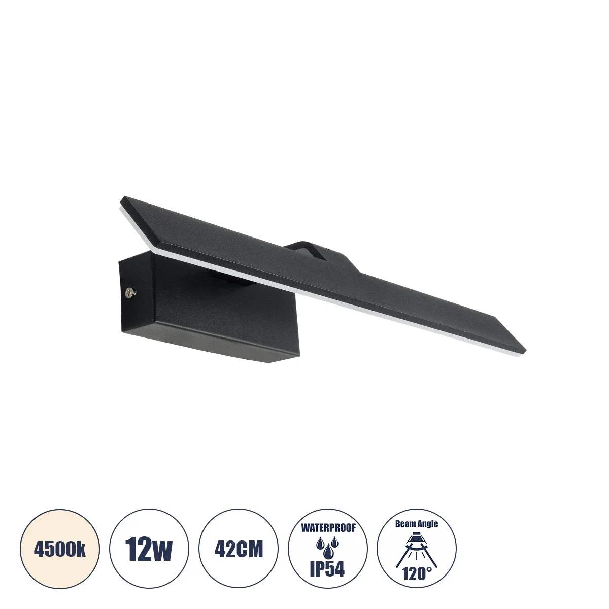 Φωτογραφία προϊόντος: GLOBOSTAR® MIRROR 60514 Μοντέρνο Φωτιστικό Τοίχου - Απλίκα Καθρέπτη Μπάνιου LED 12W 1440lm 120° AC 220-240V IP54 Φυσικό Λευκό 4500K - Lumileds SMD Chip & TÜV SÜD Driver - Μαύρο Ματ
