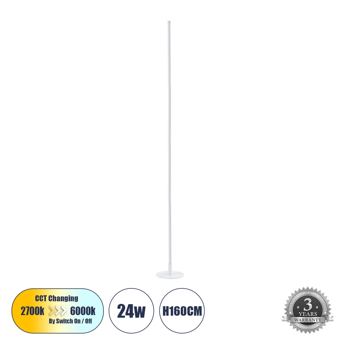 Φωτογραφία προϊόντος: GLOBOSTAR® DALUMA 60471 Μοντέρνο Επιδαπέδιο Φωτιστικό LED 24W 2640lm 200° AC 220-240V IP20 Ρυθμιζόμενο Λευκό CCT με On/Off 2700K/4500K/6000K - Lumileds SMD Chip - Λευκό - Μ18 x Π18