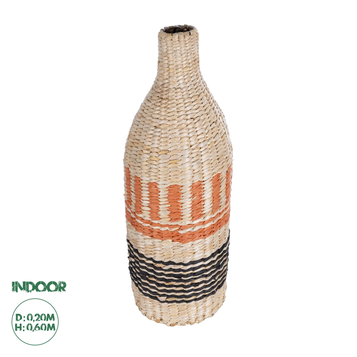 Φωτογραφία προϊόντος: GloboStar® Artificial Garden AMMAN 21244 Διακοσμητικό Πλεκτό Καλάθι - Κασπώ Γλάστρα - Flower Pot Μπεζ με Μαύρο & Πορτοκαλί Φ20cm x Υ60cm
