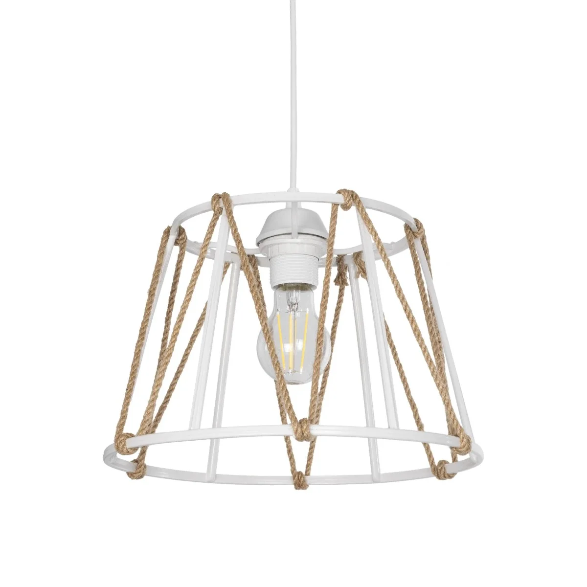Φωτογραφία προϊόντος: GLOBOSTAR® JUTE 203-0091 Μοντέρνο Κρεμαστό Φωτιστικό Οροφής με Ντουί 1 x E27 AC 220-240V IP20 - Λευκό & Μπεζ - Μ30 x Π30 x Υ23cm