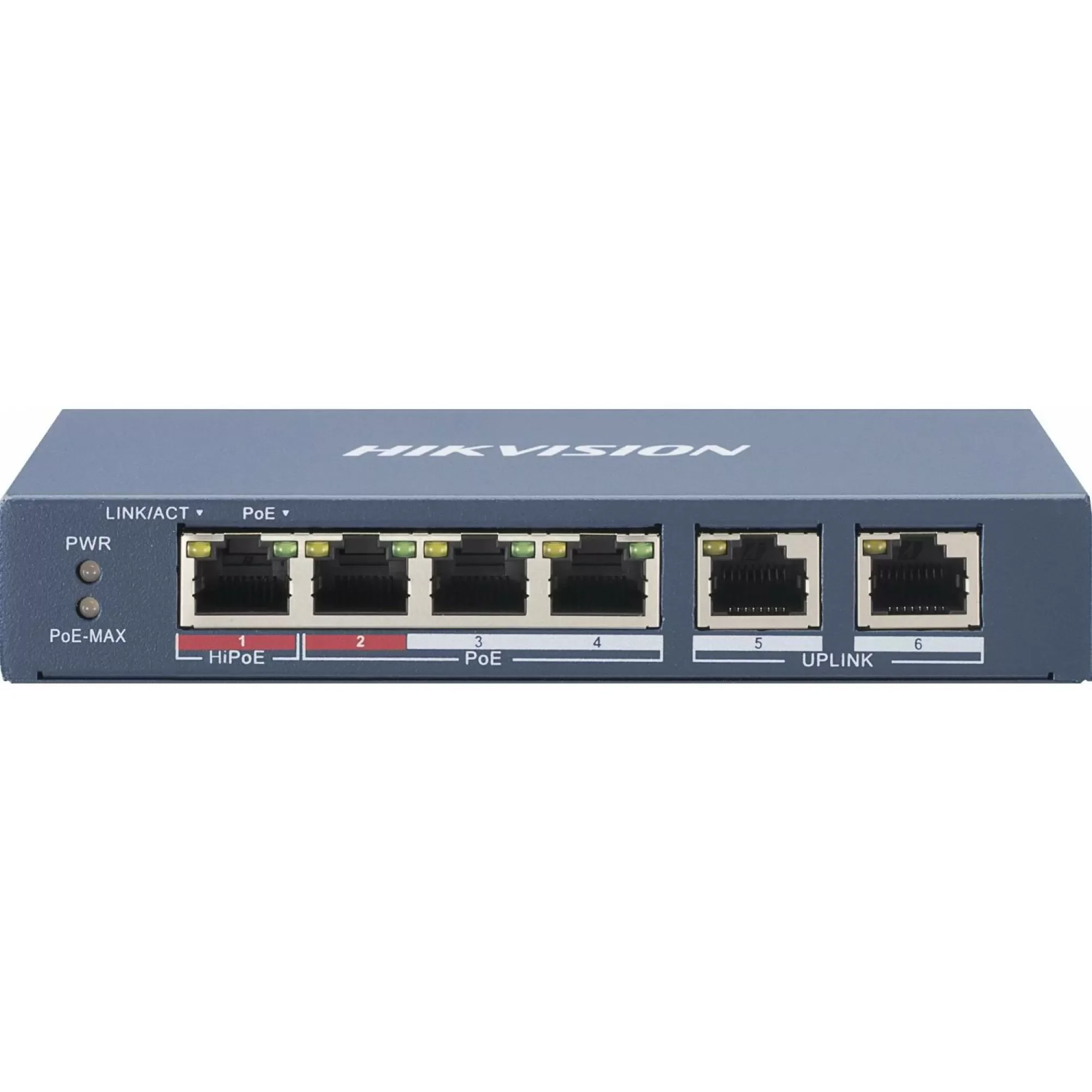 Φωτογραφία προϊόντος: Hikvision DS-3E0106HP-E Hi-PoE Switch με 1 θύρα Hi-PoE, 3 θύρες PoE και 2 θύρες Uplink