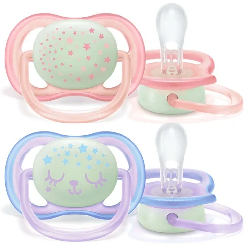 Φωτογραφία προϊόντος: Vican (Philips) Avent Ultra Air Night 0-6m (SCF376/12) Νυχτερινή Ορθοδοντική Πιπίλα Σιλικόνης για Κορίτσι, 2τμχ