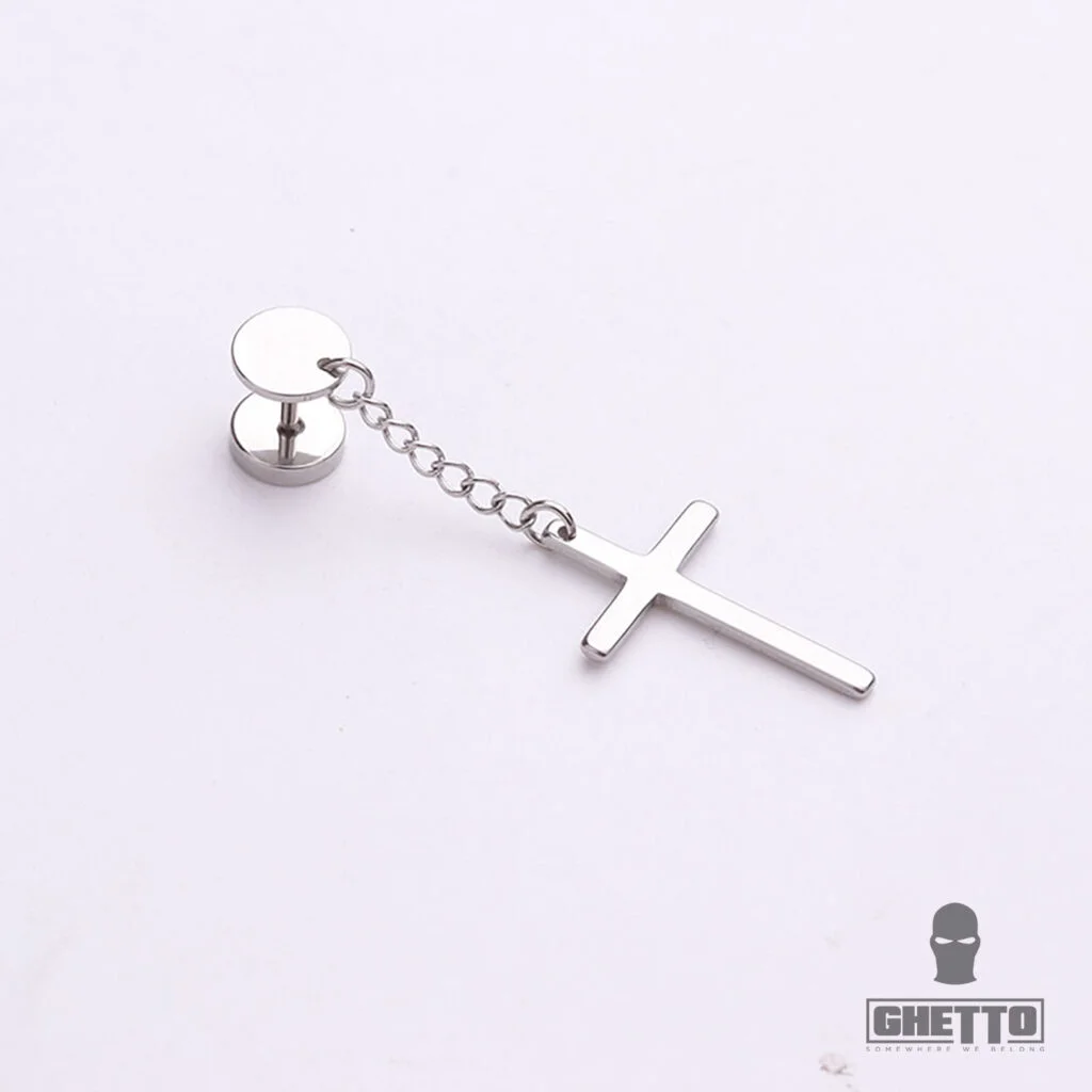 Φωτογραφία προϊόντος: Ghetto Punk Cool SS Chain Cross Drop Earrings 1pcs Silver