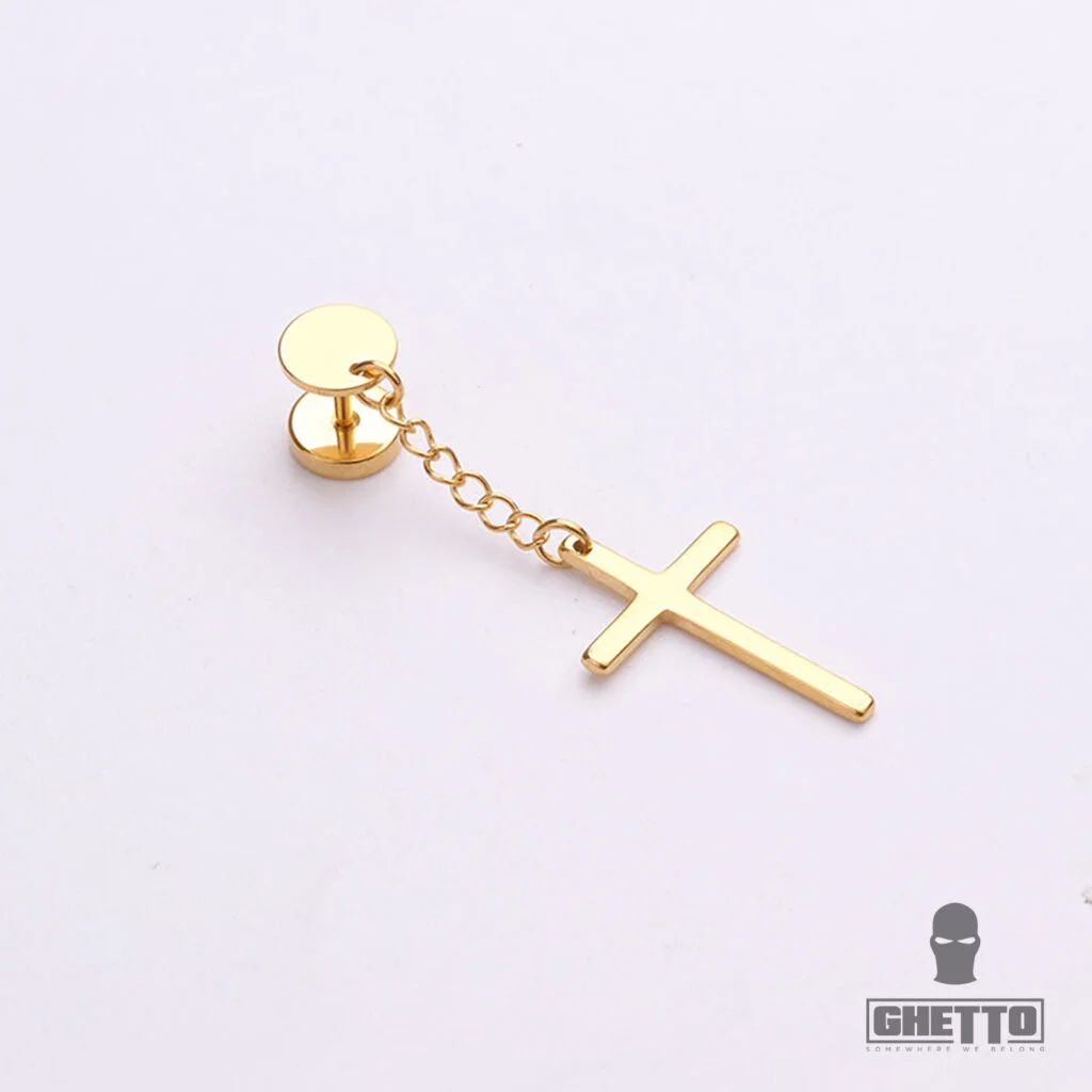 Φωτογραφία προϊόντος: Ghetto Punk Cool SS Chain Cross Drop Earrings 1pcs Gold