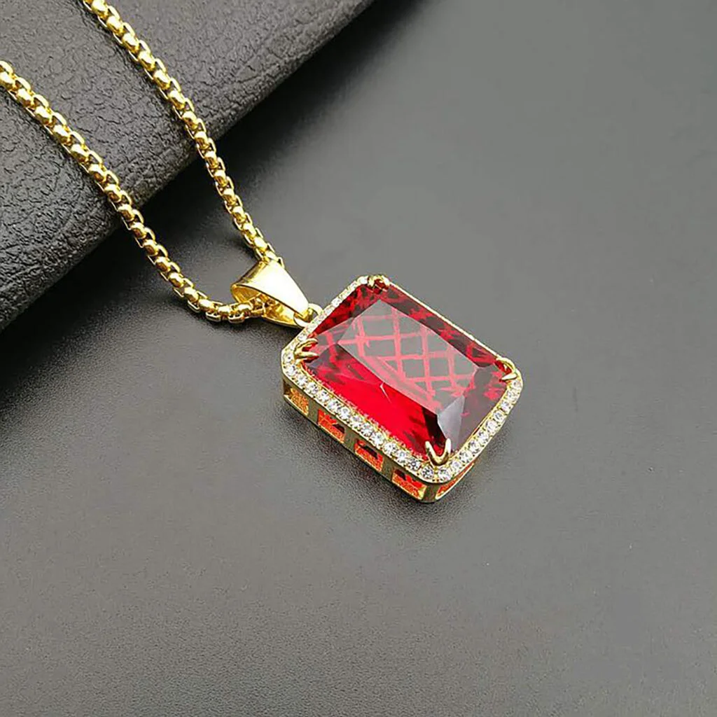 Φωτογραφία προϊόντος: Ghetto Pendant Stainless Steel Gemstone Necklace Red